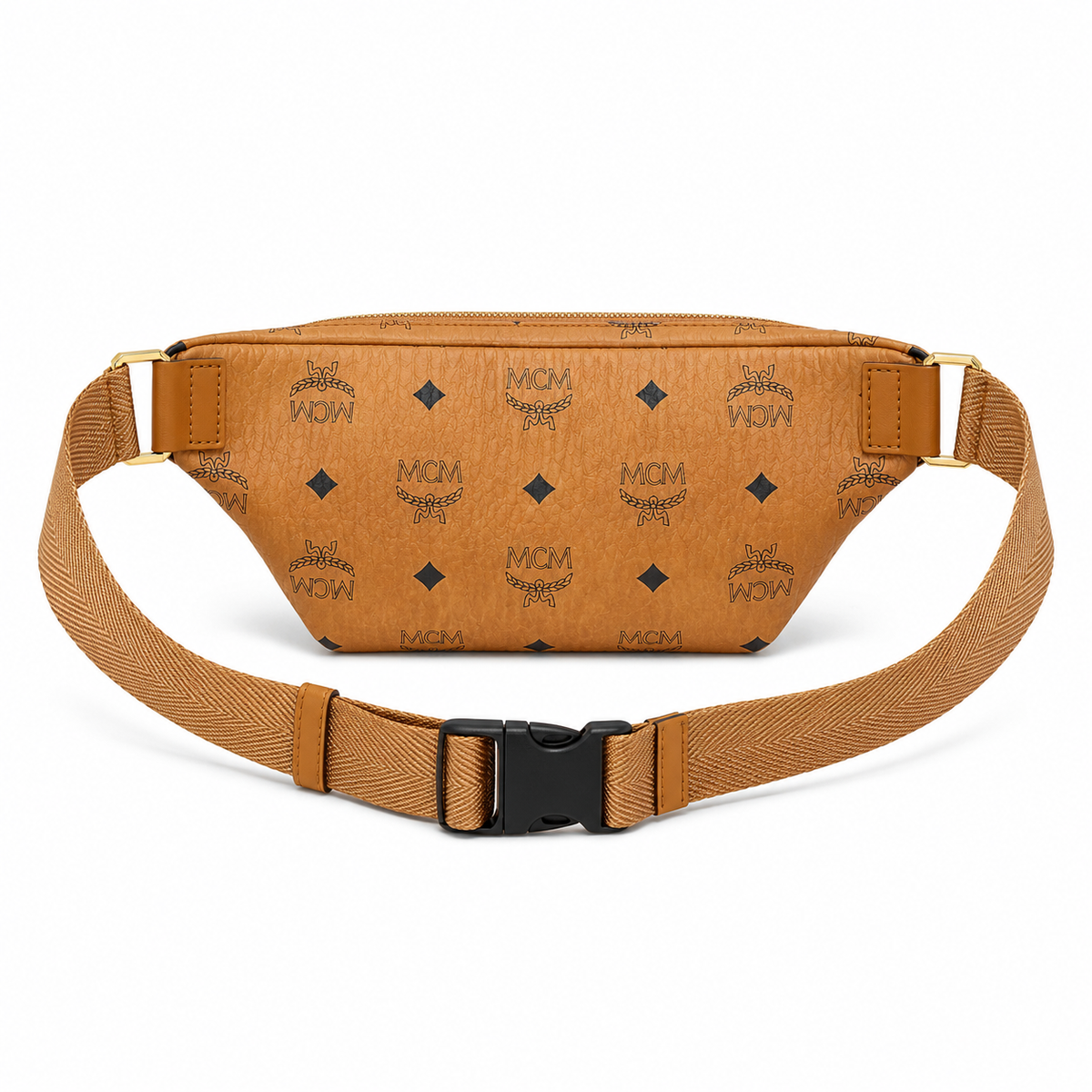 MCM Fursten series Visetos print Cognac brown double zipper bag with adjustable shoulder strap unisex stylish commuter/travel chest bag/crossbody bag