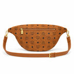 MCM Milano series cognac-colored Visetos print + double zipper + adjustable shoulder strap unisex stylish commuter/travel chest bag/crossbody bag
