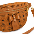MCM Milano series cognac-colored Visetos print + double zipper + adjustable shoulder strap unisex stylish commuter/travel chest bag/crossbody bag