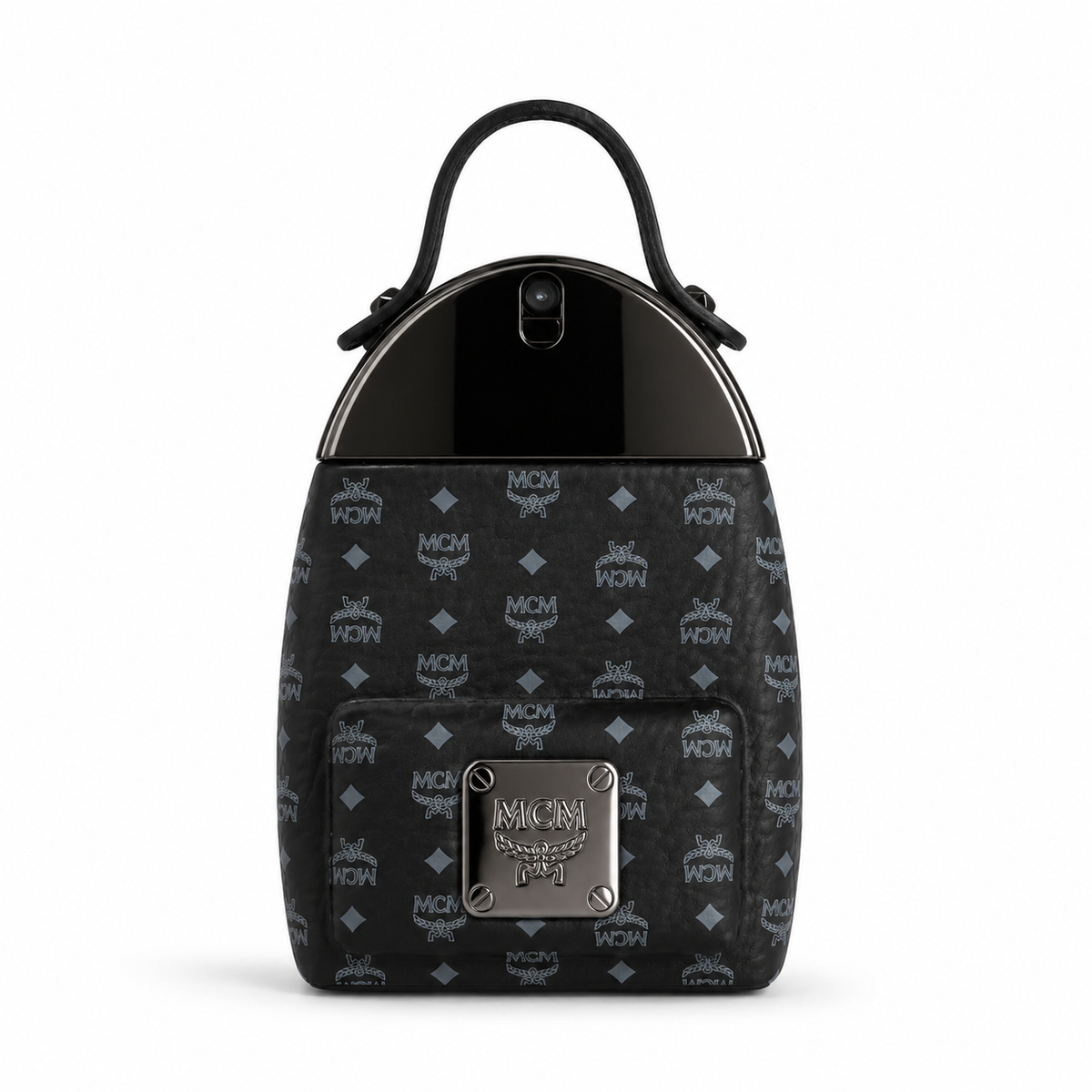 MCM ONYX Black Onyx Eau de Parfum for Men features a Stark backpack design black Visetos print and gunmetal nameplate A rich woody fragrance suitable for both gifting and personal enjoyment