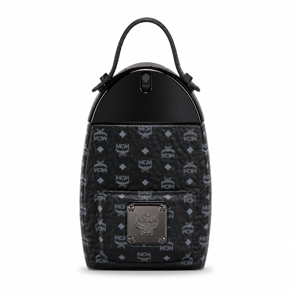 MCM ONYX Black Onyx Eau de Parfum for Men features a Stark backpack design black Visetos print and gunmetal nameplate A rich woody fragrance suitable for both gifting and personal enjoyment