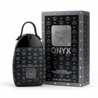 MCM ONYX Black Onyx Eau de Parfum for Men features a Stark backpack design black Visetos print and gunmetal nameplate A rich woody fragrance suitable for both gifting and personal enjoyment