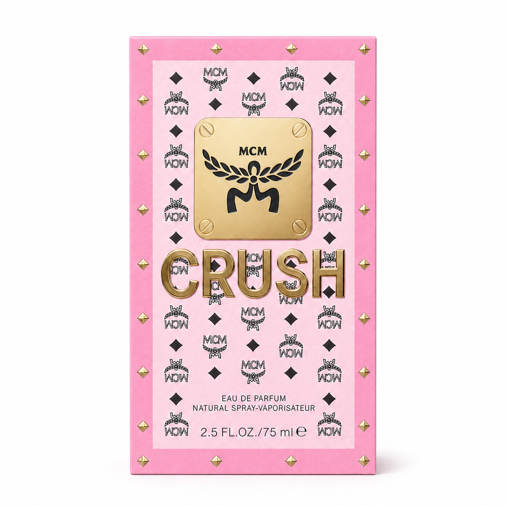 MCM Crush Eau de Parfum 75ml | Pink Stark backpack design with Visetos print a floral fruity  and woody fragrance for women suitable for gifting or personal enjoyment
