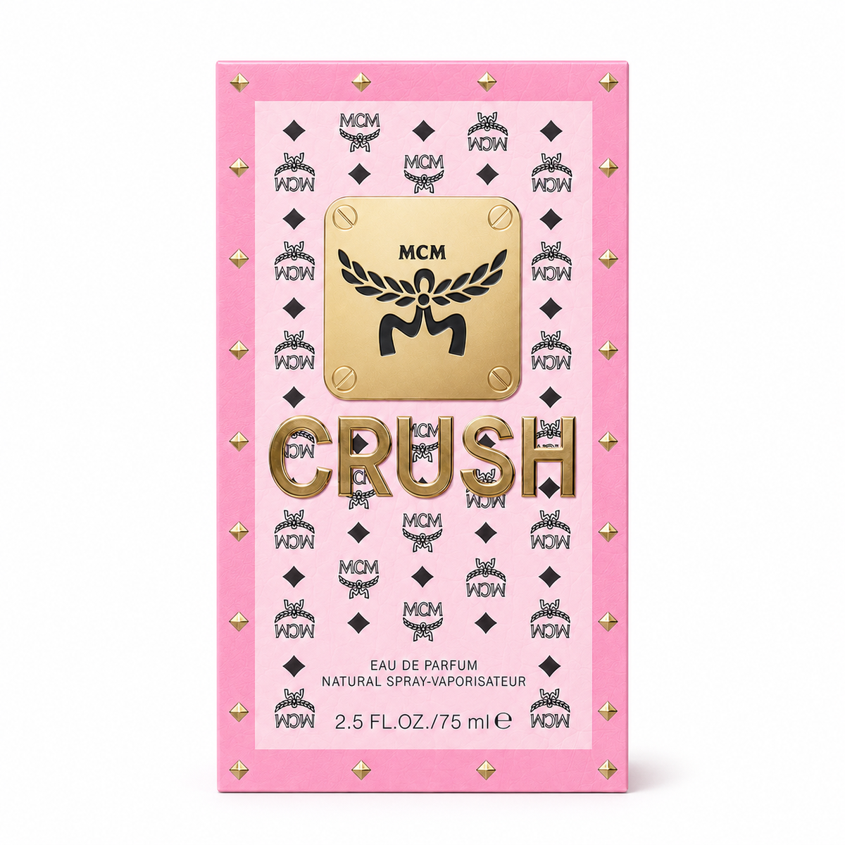 MCM Crush Eau de Parfum 75ml | Pink Stark backpack design with Visetos print a floral fruity  and woody fragrance for women suitable for gifting or personal enjoyment