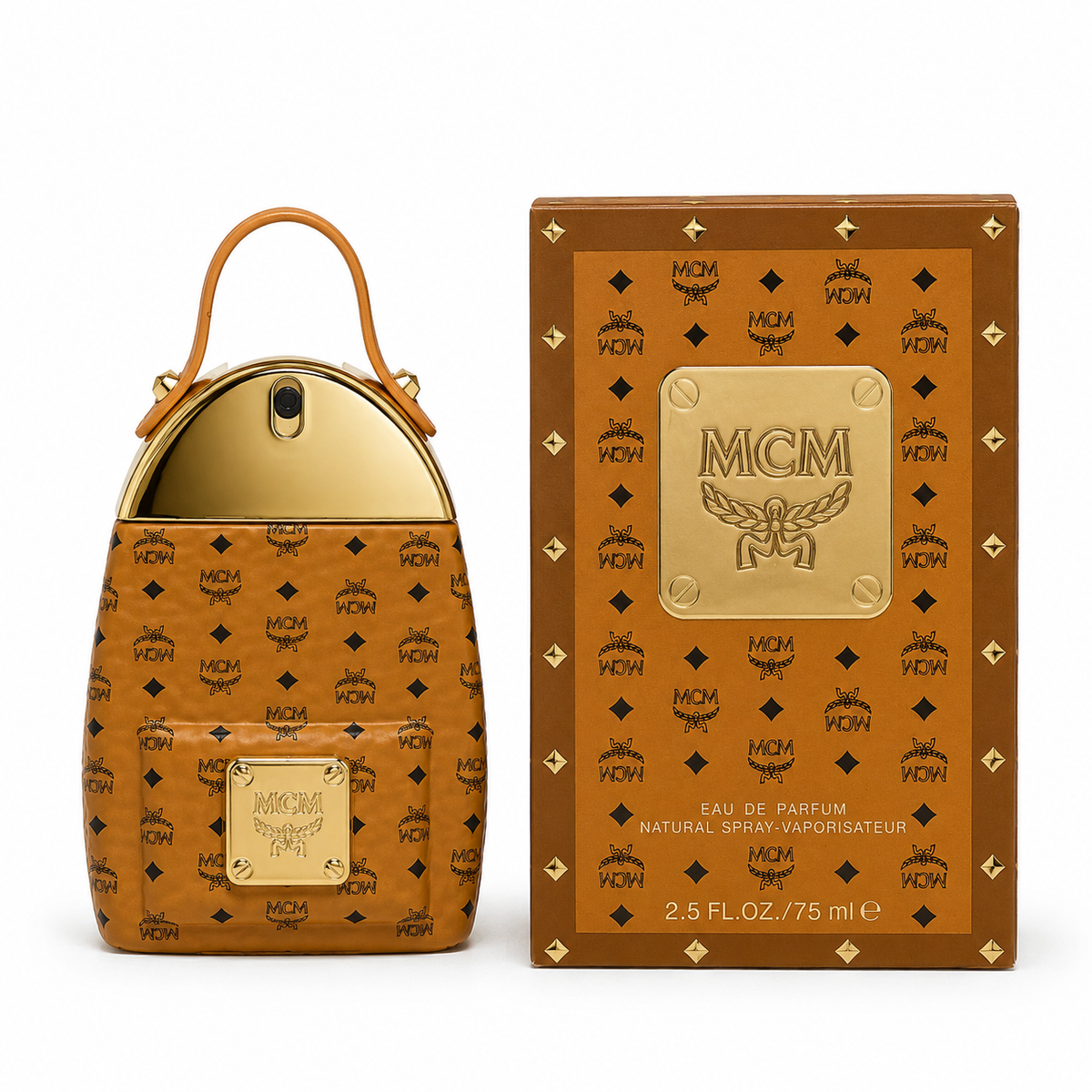 MCM's classic namesake Stark backpack-inspired fragrance featuring a cognac-colored Visetos print is a woody floral, and fruity scent suitable for both gifting and personal enjoyment