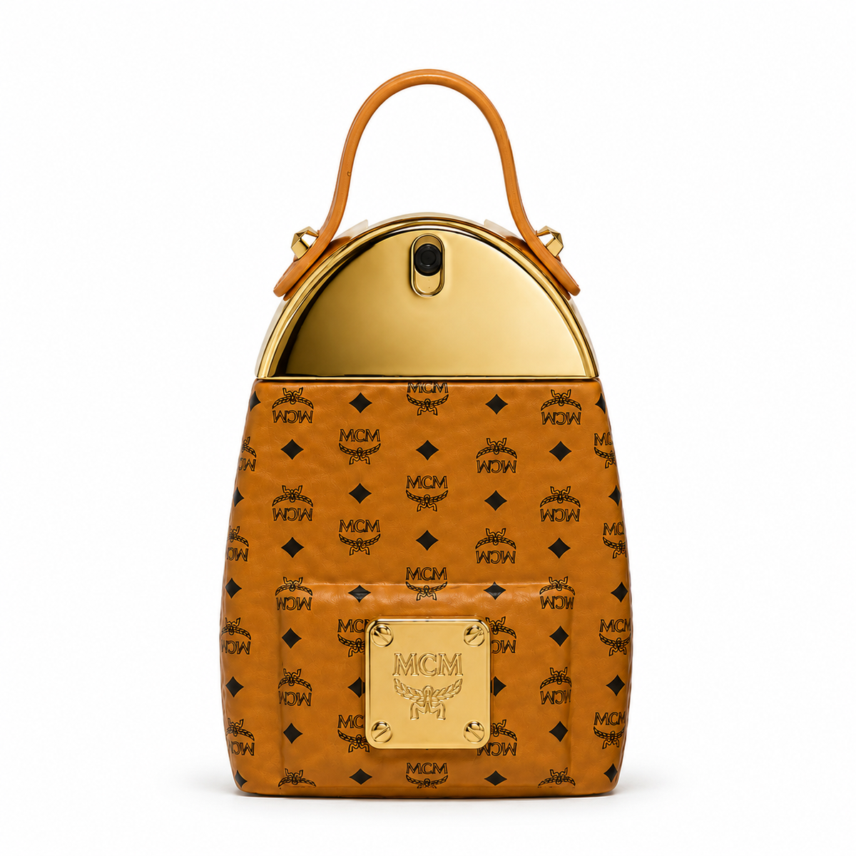 MCM's classic namesake Stark backpack-inspired fragrance featuring a cognac-colored Visetos print is a woody floral, and fruity scent suitable for both gifting and personal enjoyment