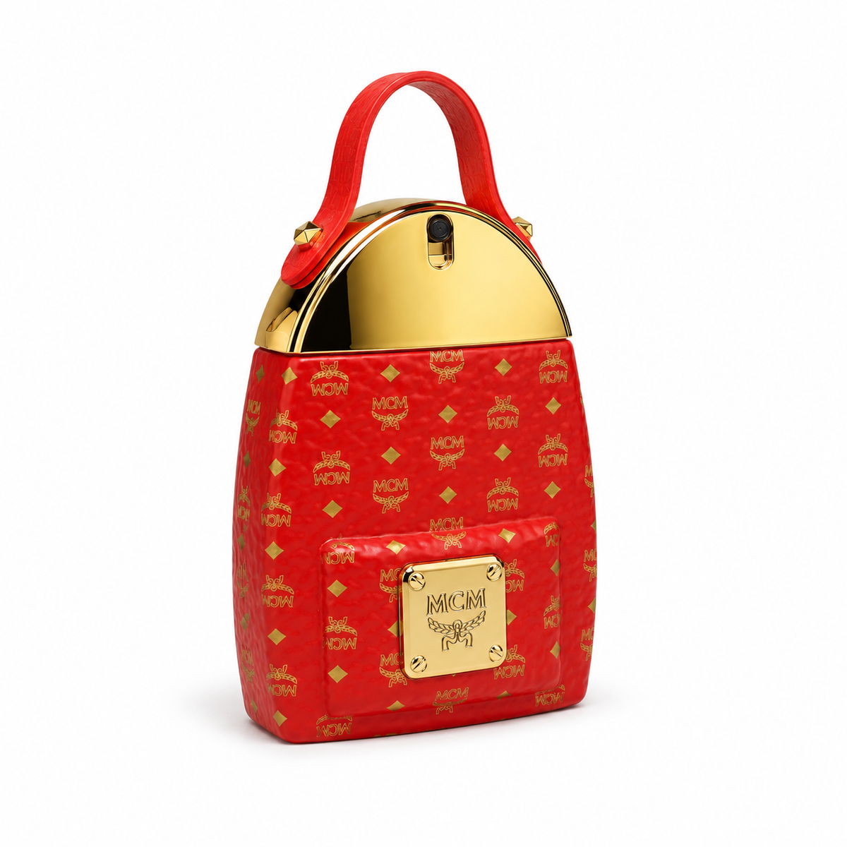 MCM 2022 Limited Edition Red Backpack with auspicious red Visetos print and leather handles It features a woody floral-fruity fragrance making it suitable as a holiday gift or a collectible item