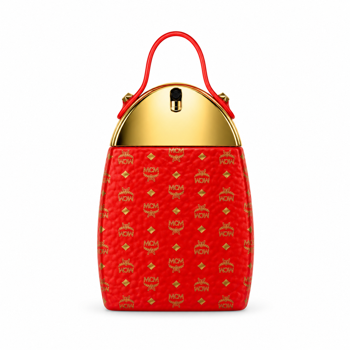 MCM 2022 Limited Edition Red Backpack with auspicious red Visetos print and leather handles It features a woody floral-fruity fragrance making it suitable as a holiday gift or a collectible item