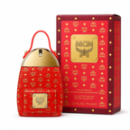 MCM 2022 Limited Edition Red Backpack with auspicious red Visetos print and leather handles It features a woody floral-fruity fragrance making it suitable as a holiday gift or a collectible item