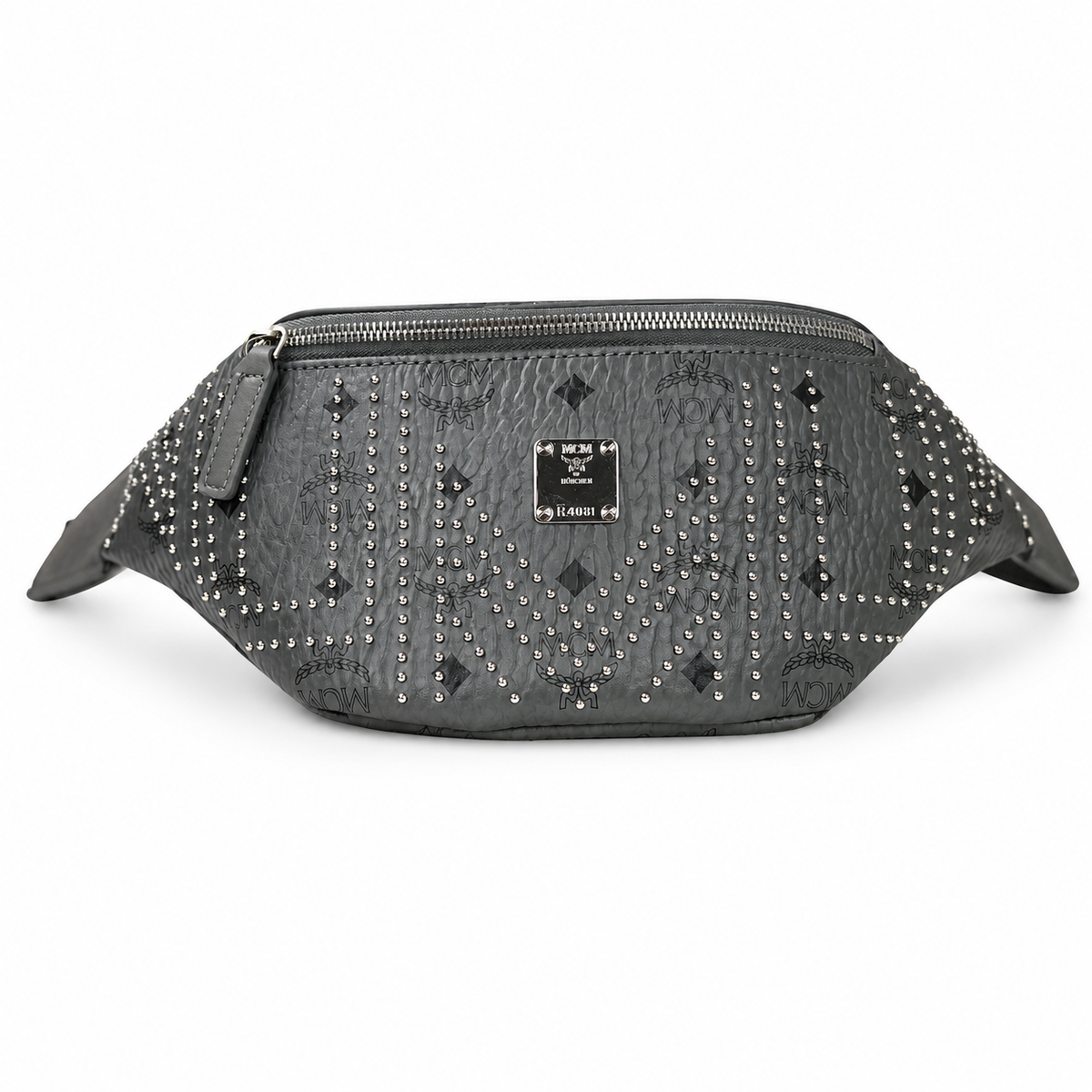MCM Milano series studded Phantom Grey adjustable shoulder strap unisex stylish commuter/travel chest bag/crossbody bag
