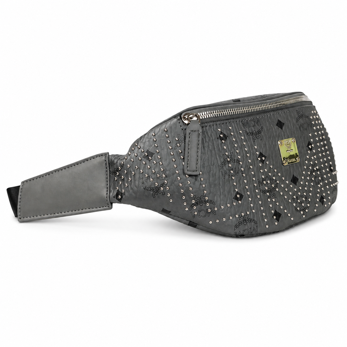 MCM Milano series studded Phantom Grey adjustable shoulder strap unisex stylish commuter/travel chest bag/crossbody bag