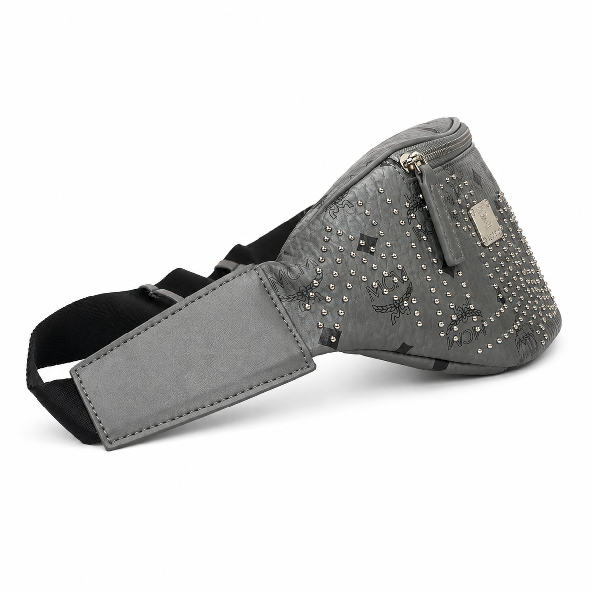 MCM Milano series studded Phantom Grey adjustable shoulder strap unisex stylish commuter/travel chest bag/crossbody bag