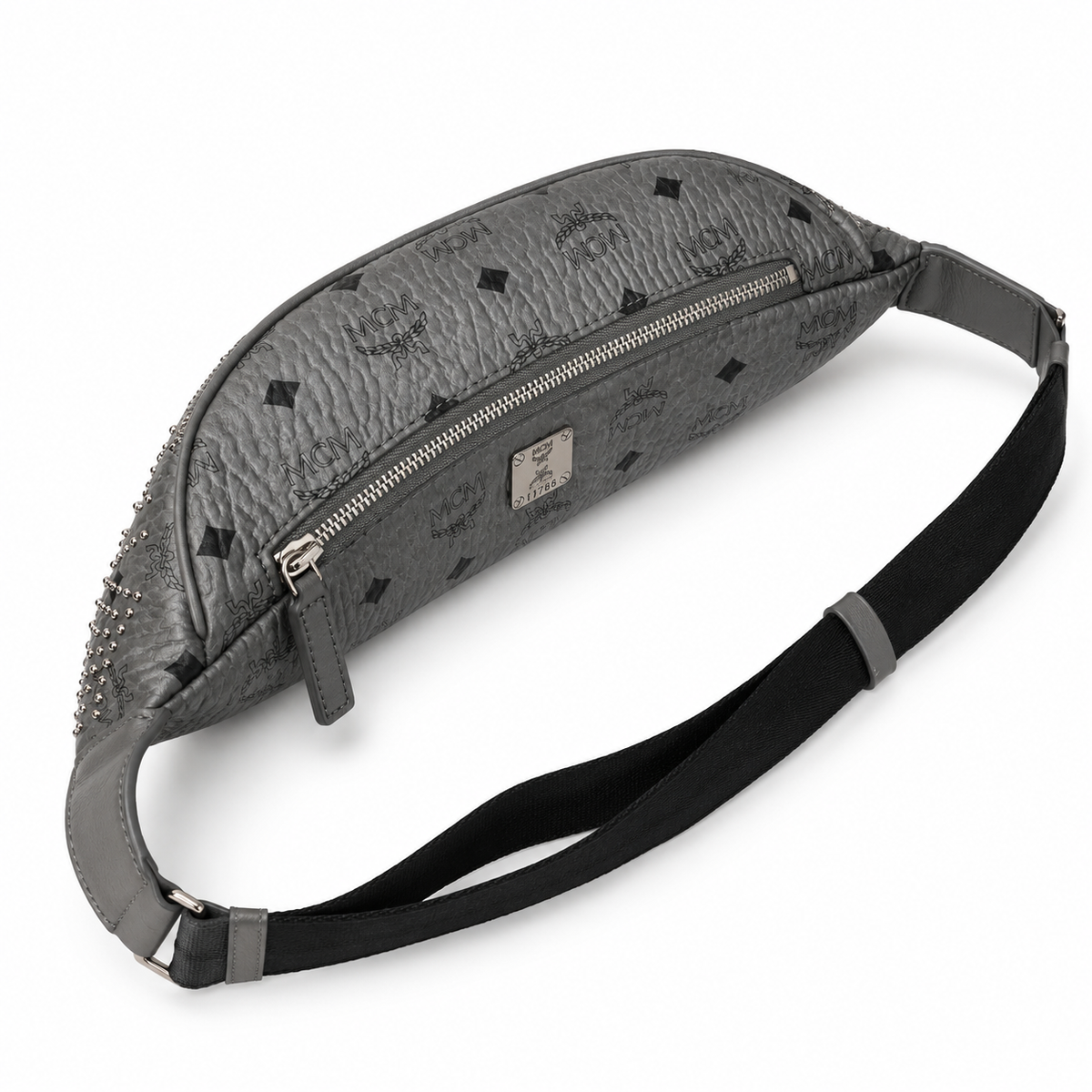 MCM Milano series studded Phantom Grey adjustable shoulder strap unisex stylish commuter/travel chest bag/crossbody bag