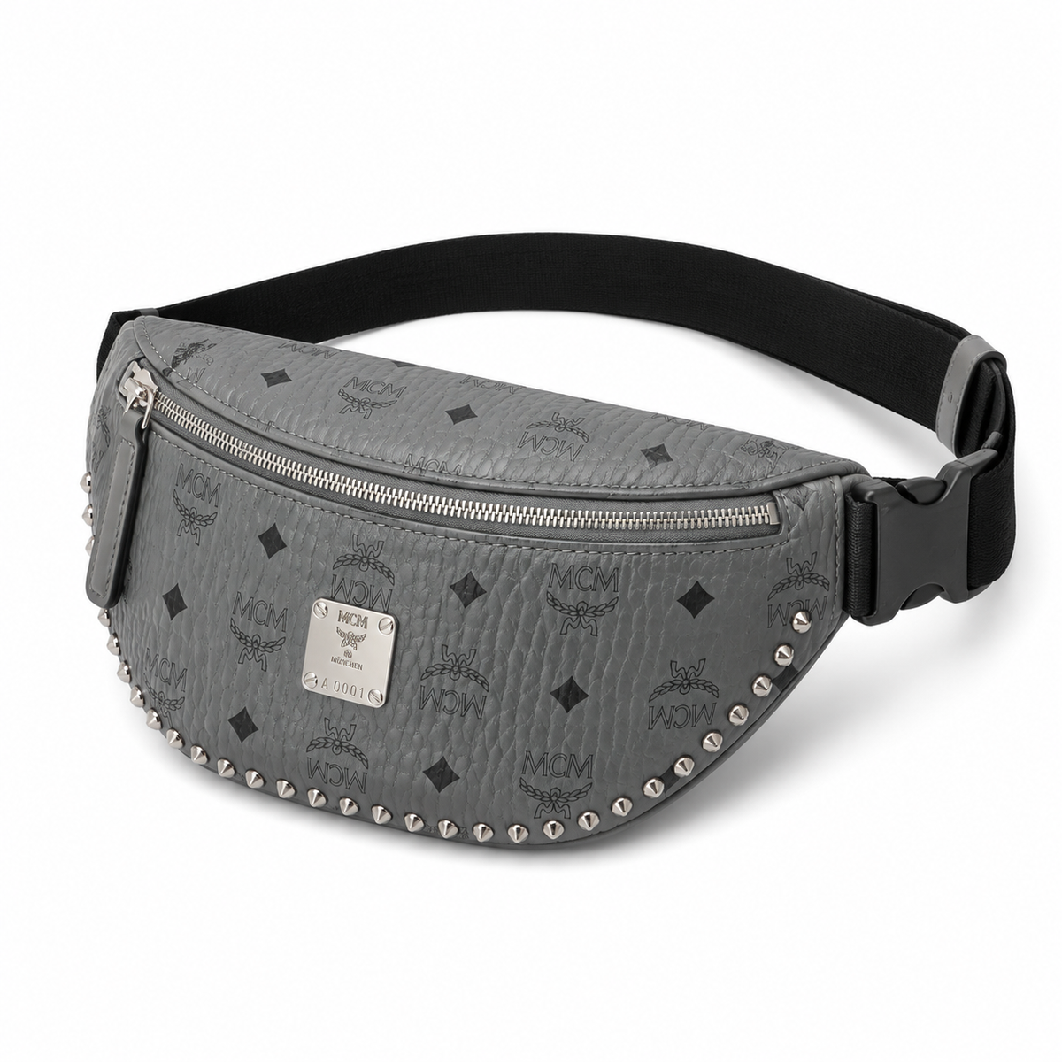 MCM Milano series studded Phantom Grey adjustable shoulder strap unisex stylish commuter/travel chest bag/crossbody bag