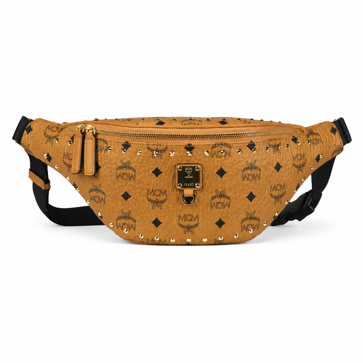 MCM Fursten Collection Studded Cognac Brown with Adjustable Shoulder Strap Unisex Stylish Chest Bag/Crossbody Bag for Commuting or Traveling