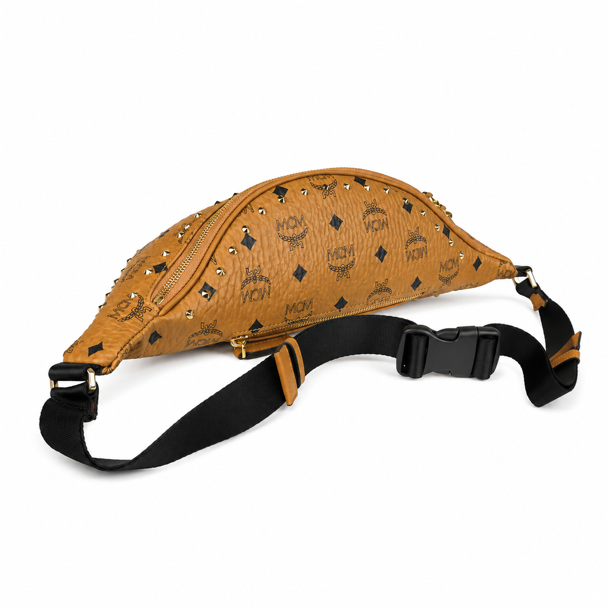 MCM Fursten Collection Studded Cognac Brown with Adjustable Shoulder Strap Unisex Stylish Chest Bag/Crossbody Bag for Commuting or Traveling