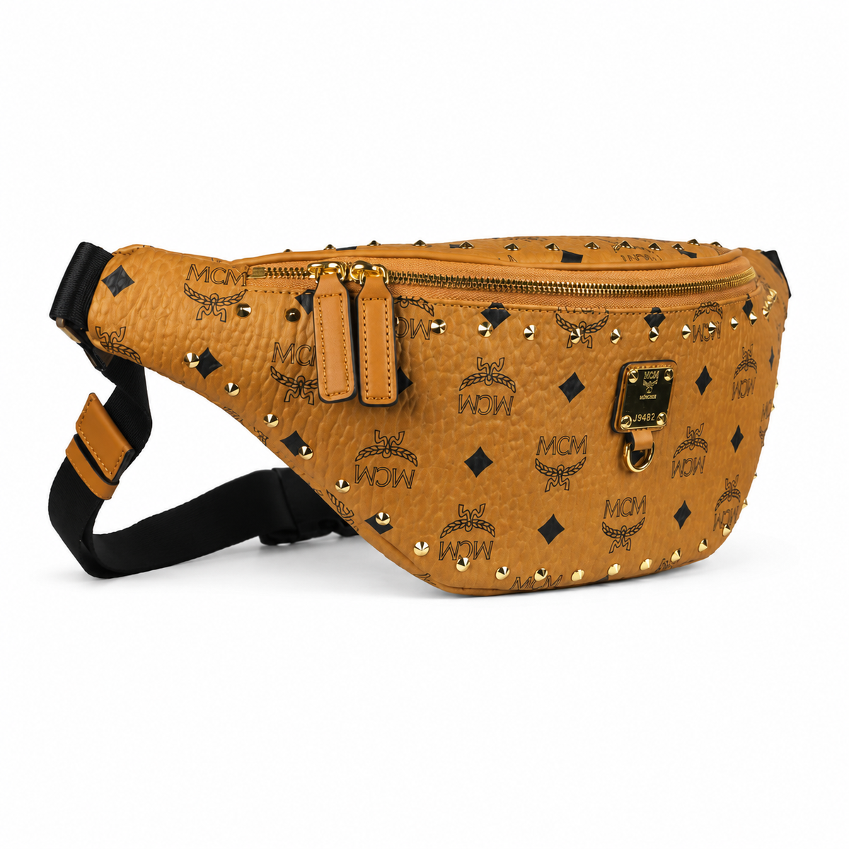 MCM Fursten Collection Studded Cognac Brown with Adjustable Shoulder Strap Unisex Stylish Chest Bag/Crossbody Bag for Commuting or Traveling