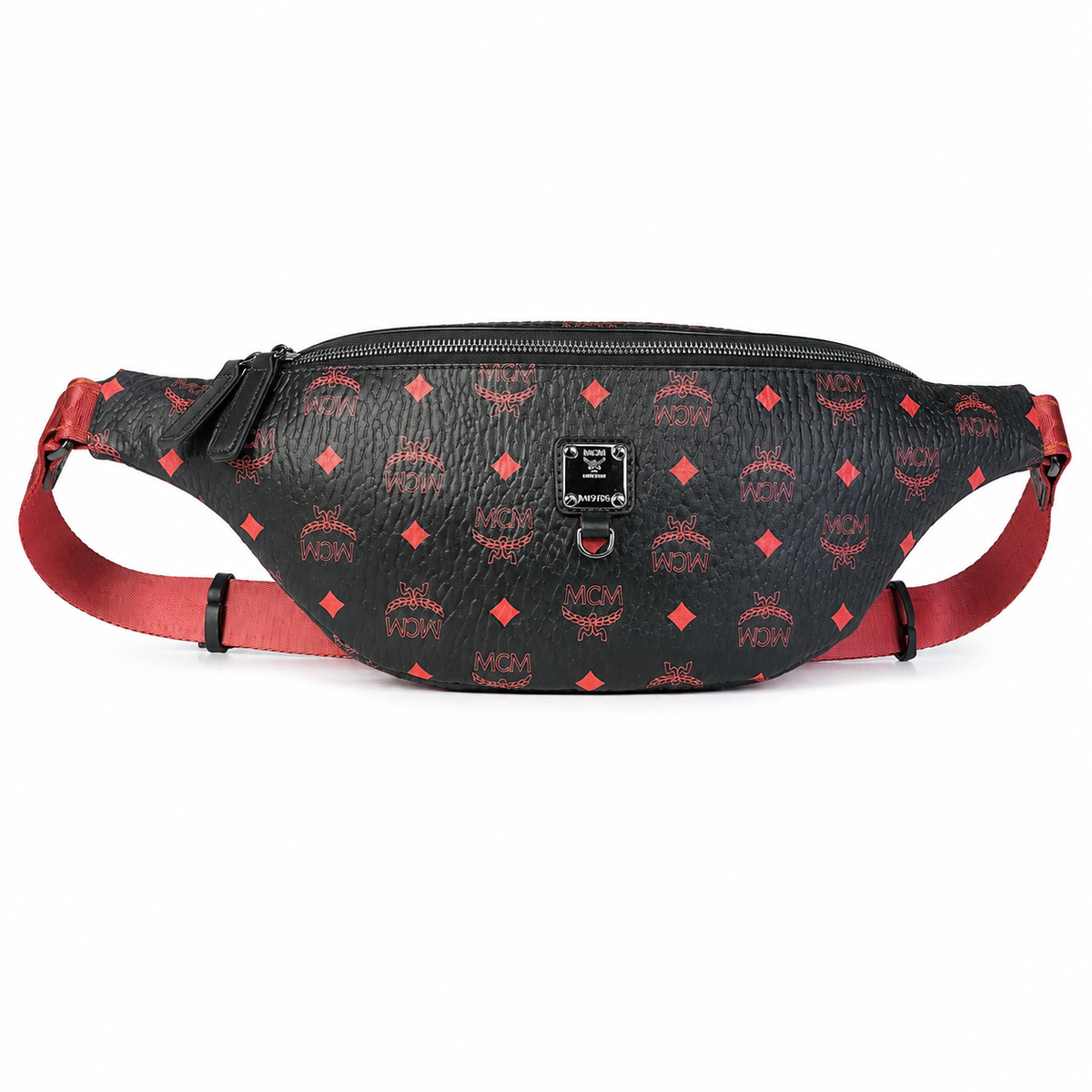 MCM Fursten series Visetos print black and red color-blocked shoulder strap unisex stylish commuter/travel chest bag/crossbody bag