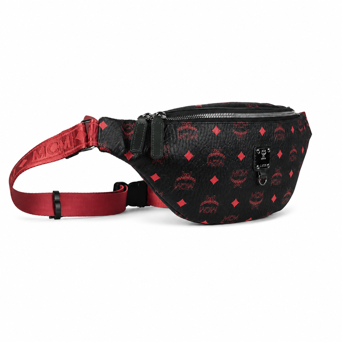 MCM Fursten series Visetos print black and red color-blocked shoulder strap unisex stylish commuter/travel chest bag/crossbody bag