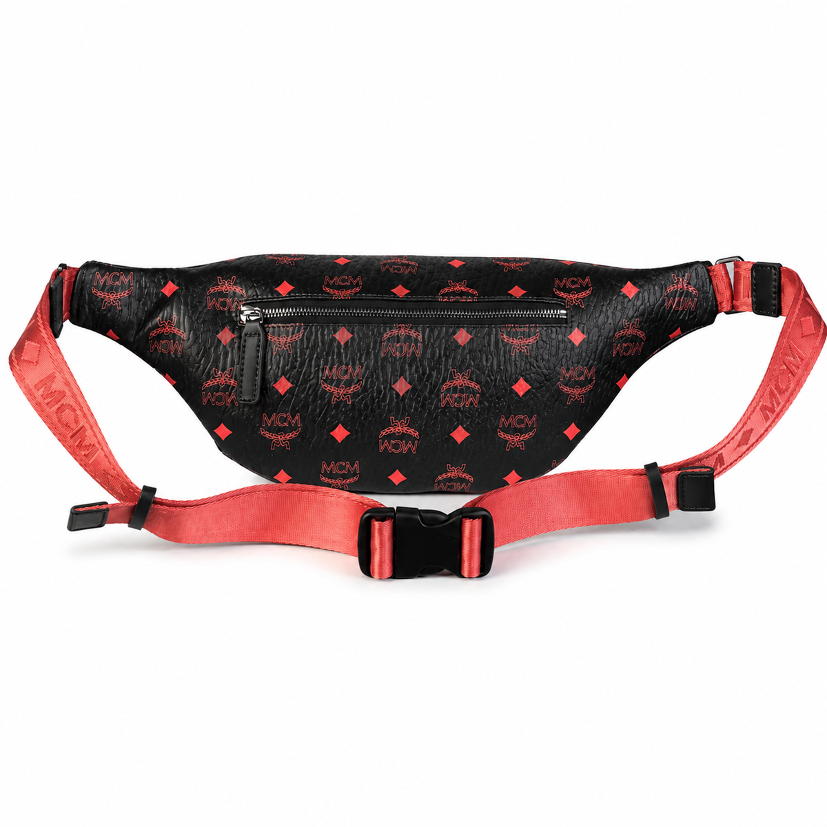 MCM Fursten series Visetos print black and red color-blocked shoulder strap unisex stylish commuter/travel chest bag/crossbody bag