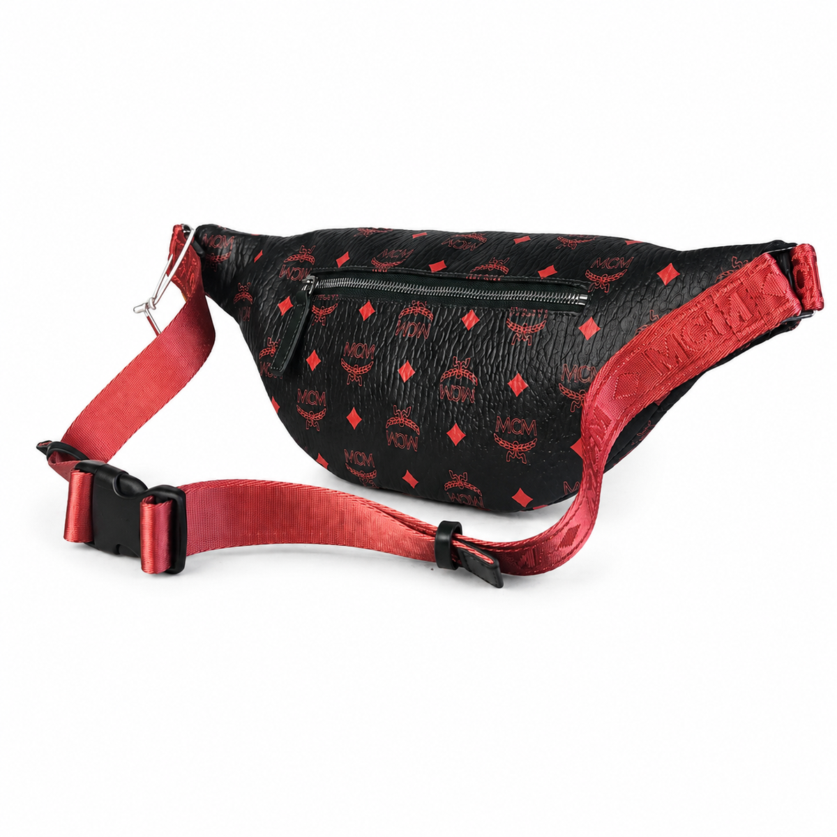 MCM Fursten series Visetos print black and red color-blocked shoulder strap unisex stylish commuter/travel chest bag/crossbody bag