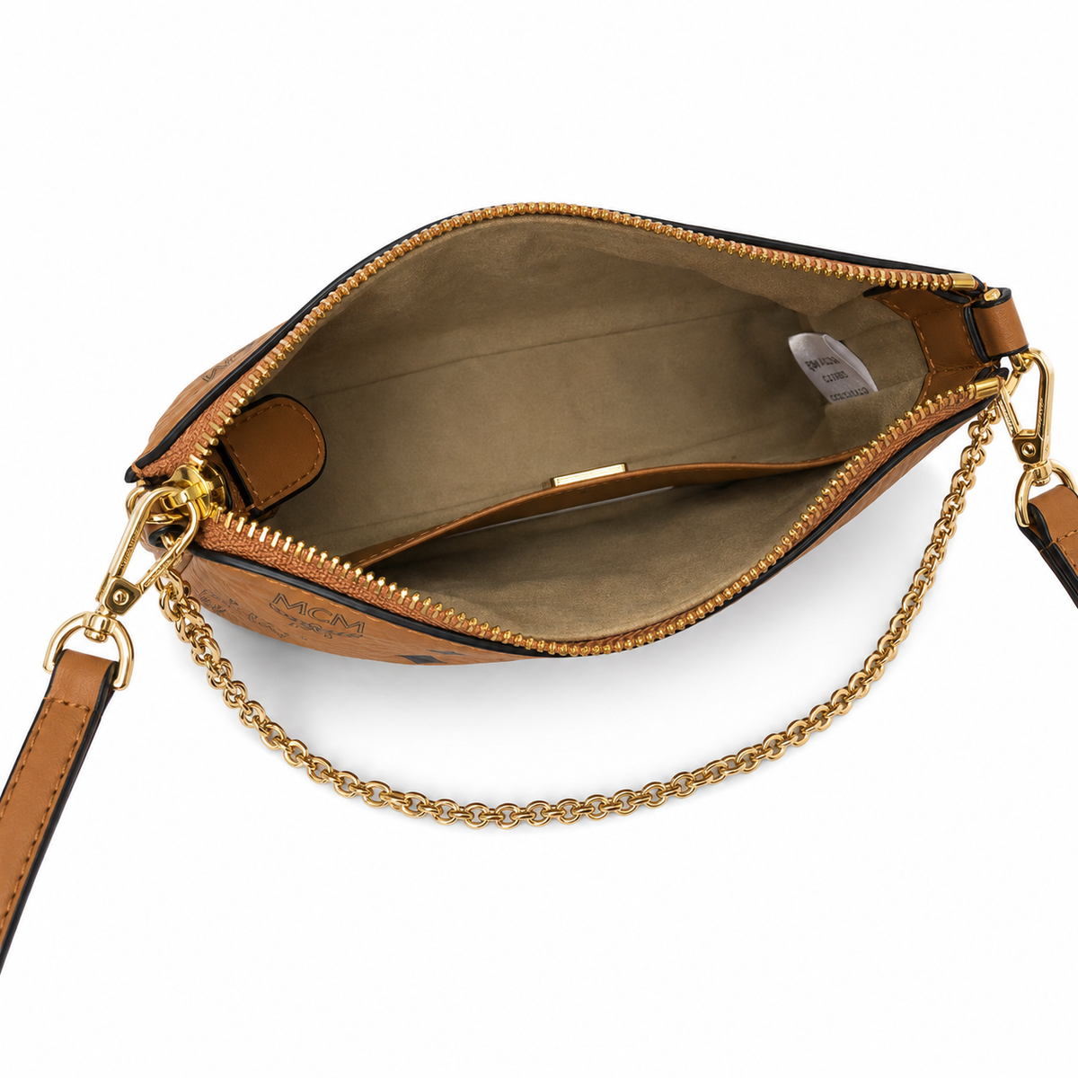 MCM's classic Visetos print rabbit blue embroidered rabbit with gold chain and detachable shoulder strap can be carried by hand or worn crossbody a trendy collectible