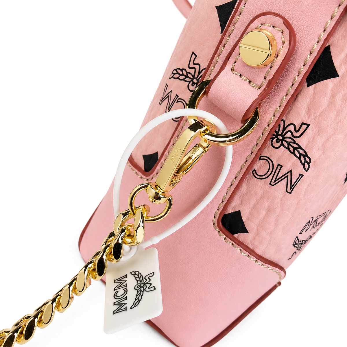 MCM Soft Berlin Mini Fries Bag | Soft pink Visetos print + detachable shoulder strap  can be carried by hand or worn crossbody new arrival for Spring/Summer 2026