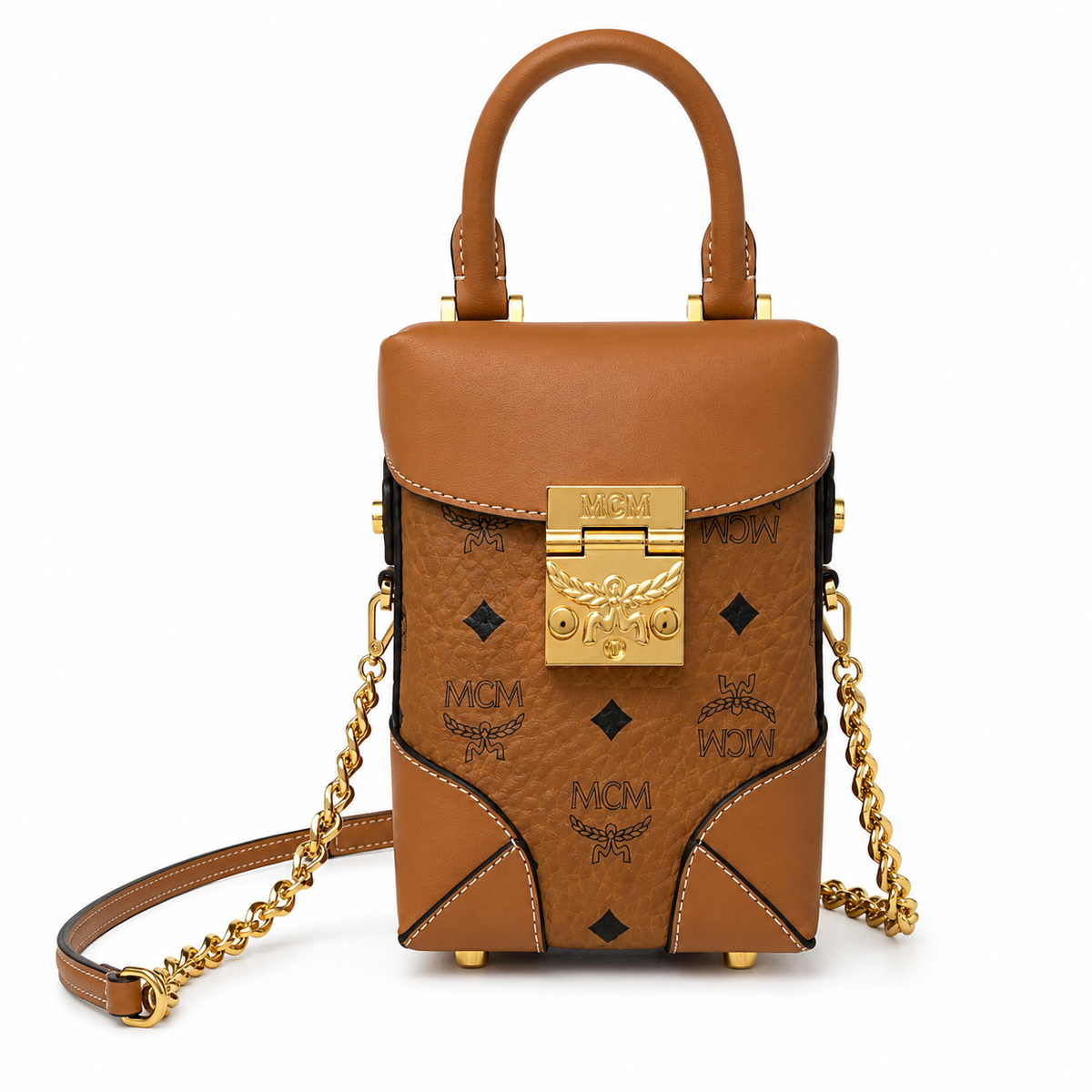 MCM Soft Berlin Mini Fries Bag | Cognac-colored Visetos print + detachable shoulder strap can be carried by hand or worn crossbody Spring/Summer 2026 new arrival
