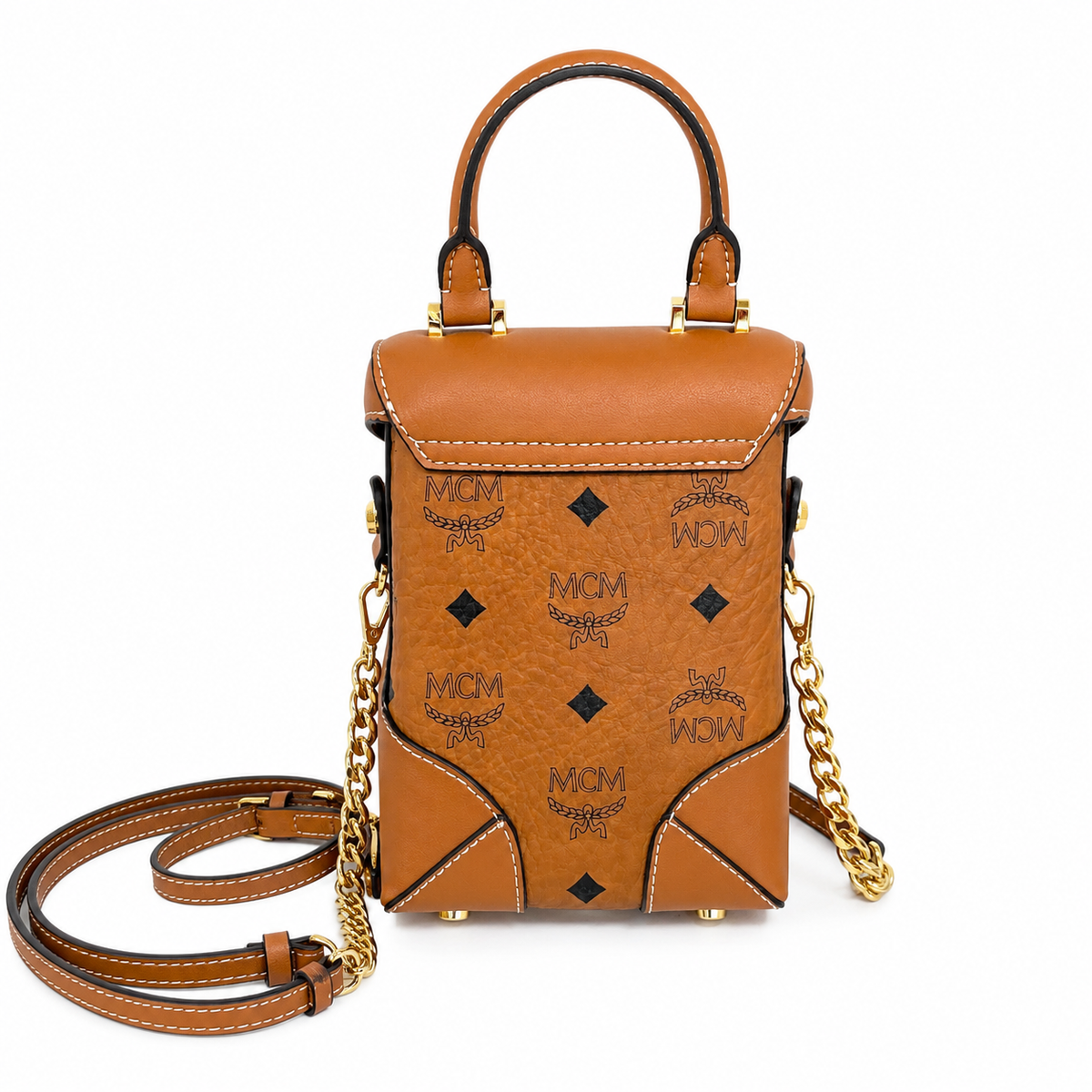 MCM Soft Berlin Mini Fries Bag | Cognac-colored Visetos print + detachable shoulder strap can be carried by hand or worn crossbody Spring/Summer 2026 new arrival
