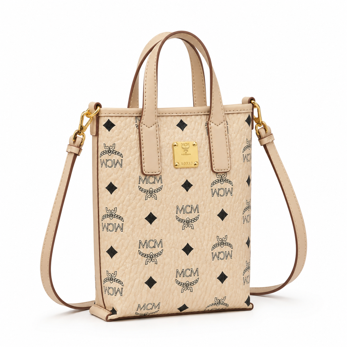 MCM Essential Visetos Mini Tote Bag | Cognac Monogram Canvas + Detachable Shoulder Strap  Can be Carried by Hand or Crossbody  New Arrival for Spring/Summer 2026