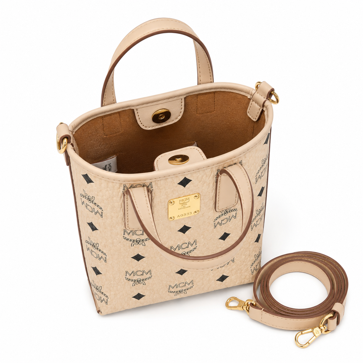 MCM Essential Visetos Mini Tote Bag | Cognac Monogram Canvas + Detachable Shoulder Strap  Can be Carried by Hand or Crossbody  New Arrival for Spring/Summer 2026
