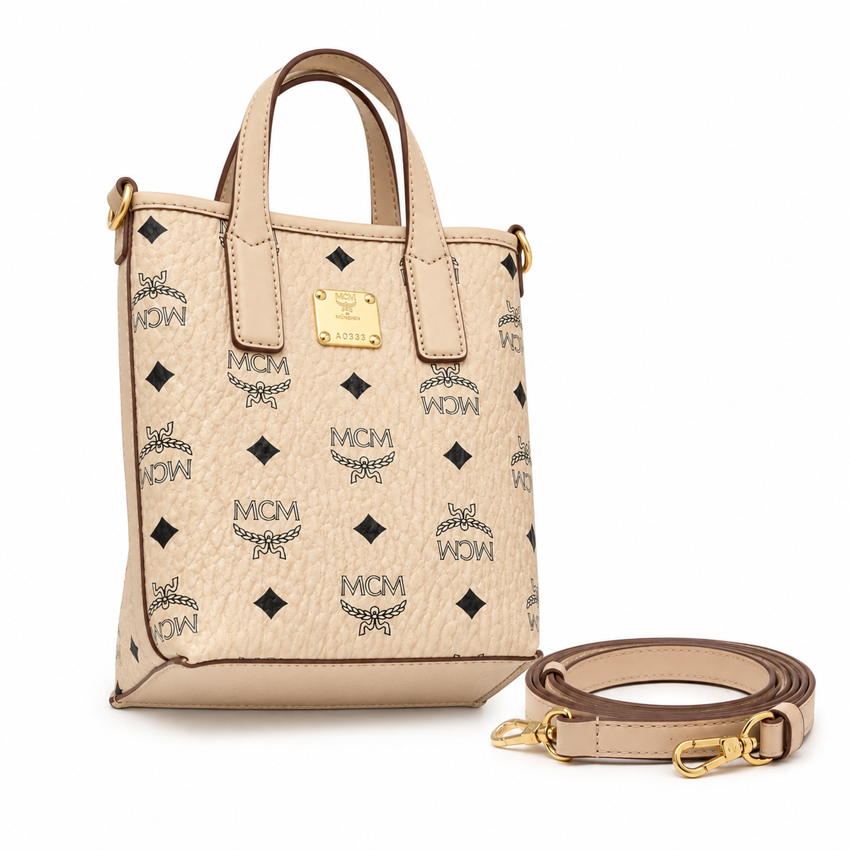 MCM Essential Visetos Mini Tote Bag | Cognac Monogram Canvas + Detachable Shoulder Strap  Can be Carried by Hand or Crossbody  New Arrival for Spring/Summer 2026