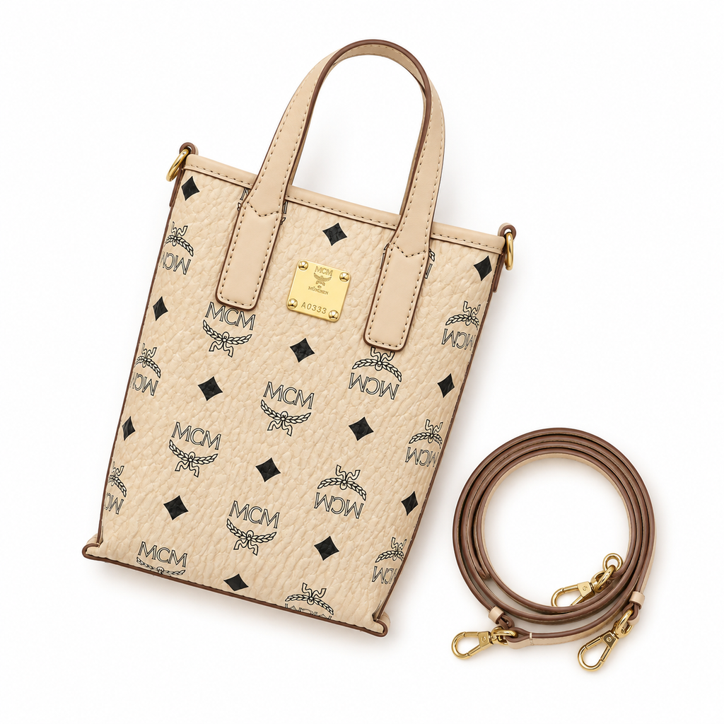 MCM Essential Visetos Mini Tote Bag | Cognac Monogram Canvas + Detachable Shoulder Strap  Can be Carried by Hand or Crossbody  New Arrival for Spring/Summer 2026