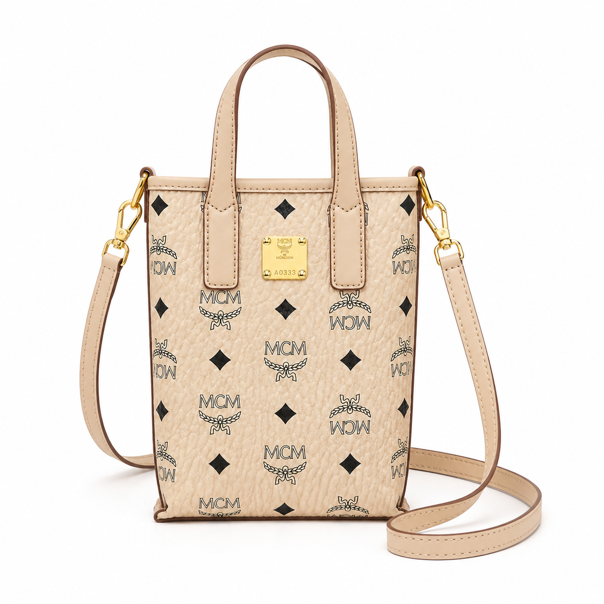 MCM Essential Visetos Mini Tote Bag | Cognac Monogram Canvas + Detachable Shoulder Strap  Can be Carried by Hand or Crossbody  New Arrival for Spring/Summer 2026