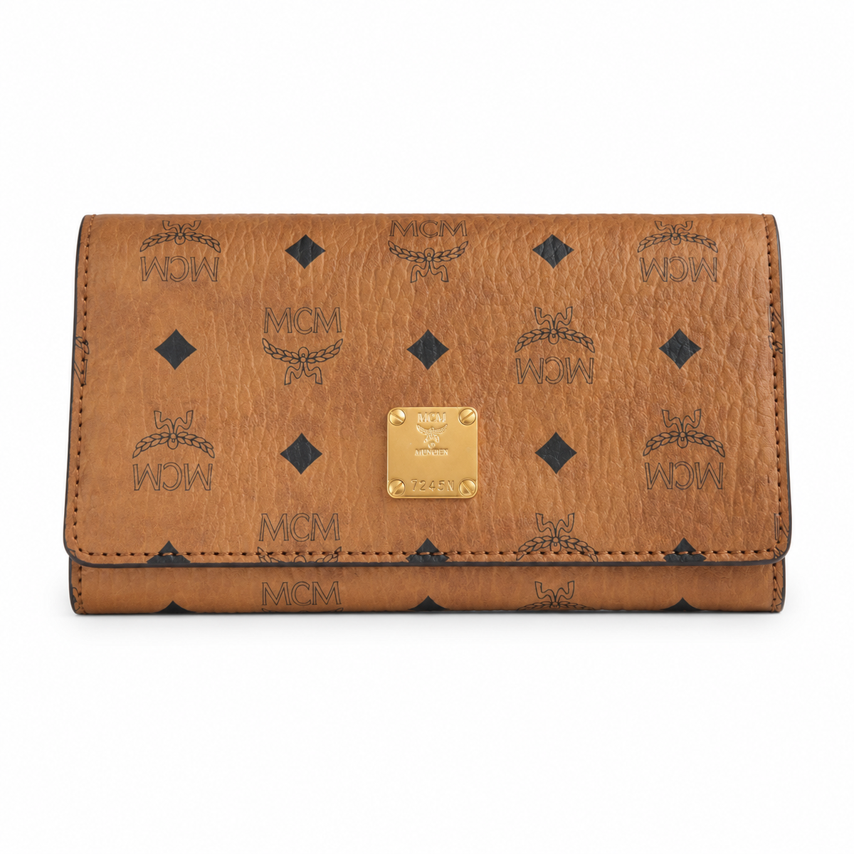 MCM Cognac-colored all-over monogram canvas with gold nameplate detachable shoulder strap for single-shoulder or crossbody women's bag