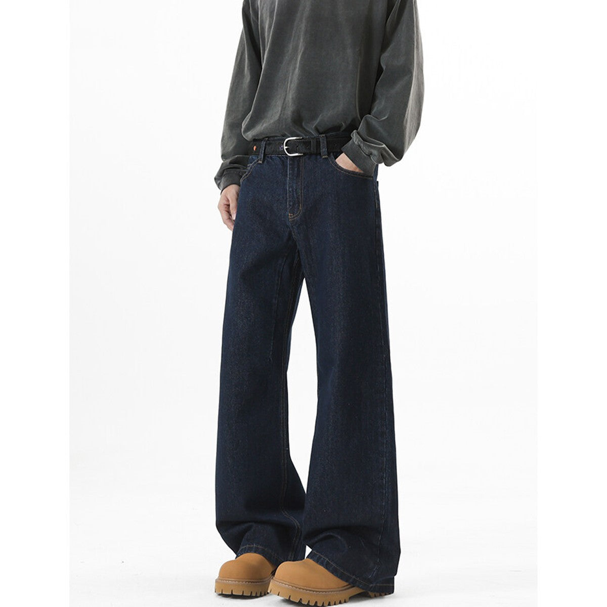 Denim Original Color Wide Leg Jeans Men'S Autumn American High Street Loose Trousers Cleanfit Washed Floor Mopping Pants