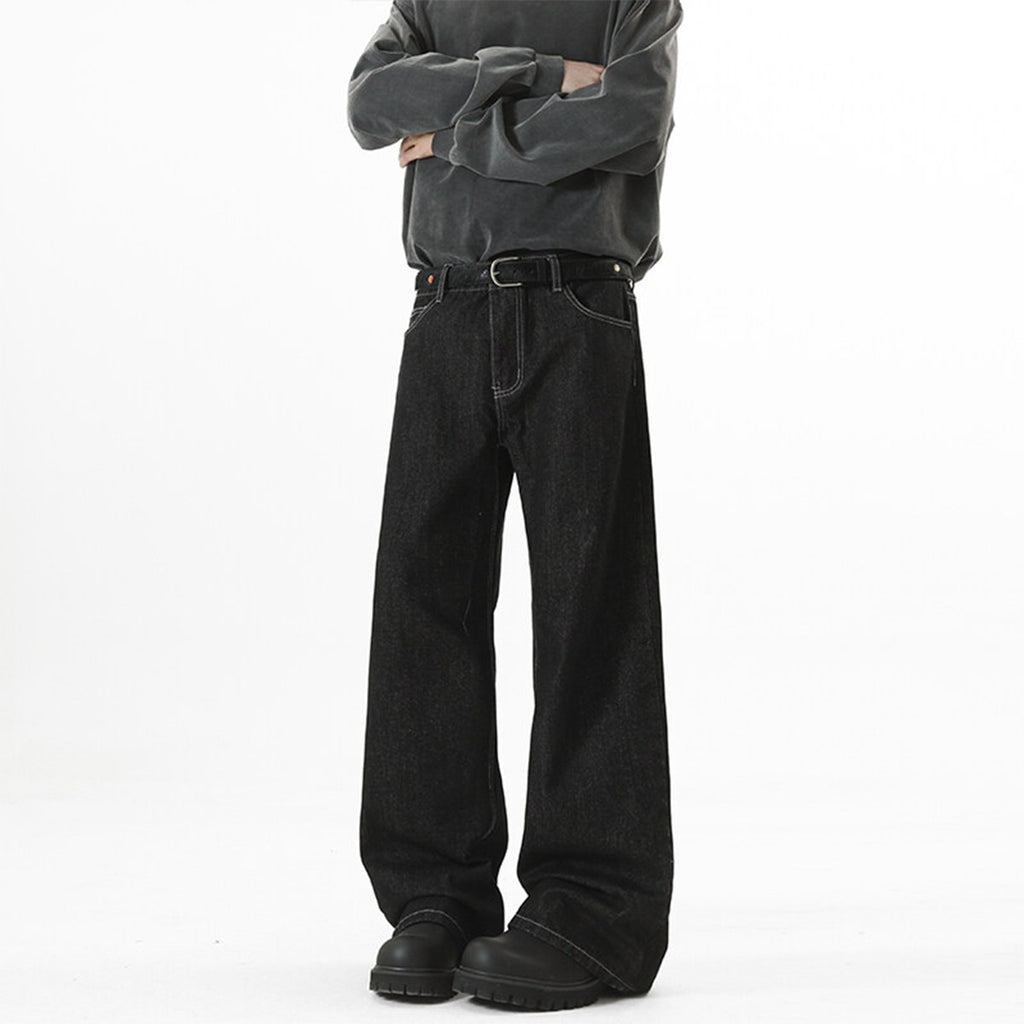 Denim Original Color Wide Leg Jeans Men'S Autumn American High Street Loose Trousers Cleanfit Washed Floor Mopping Pants