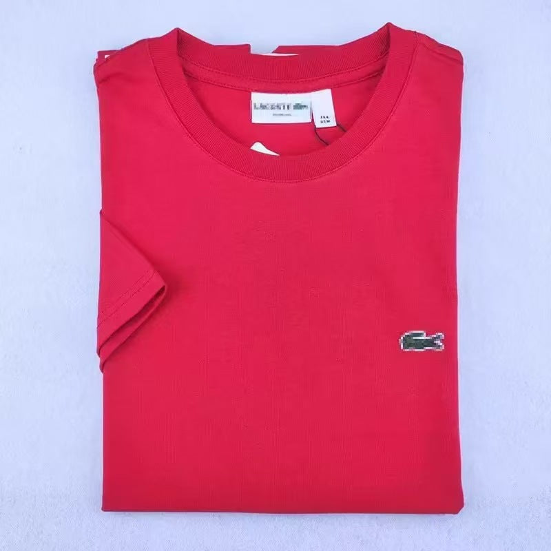 2026 Cross-Border Foreign Trade Summer Men'S Short-Sleeved Pure Cotton Embroidered Fish Logo T-Shirt Round Neck Loose Style Casual And Versatile