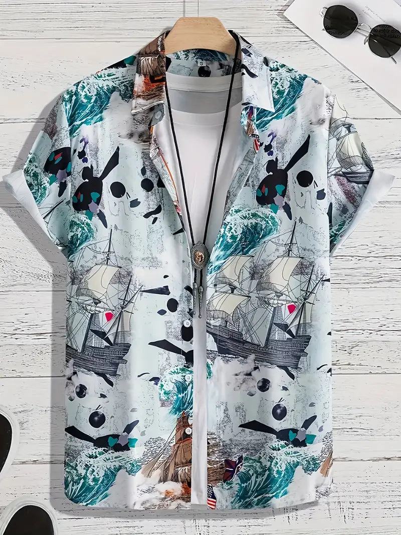 Cross-Border Trendy Cool Spring And Summer New Fashion Men'S Clothing Men'S Short-Sleeved Shirts Tops Cardigans Cross-Border Source Work