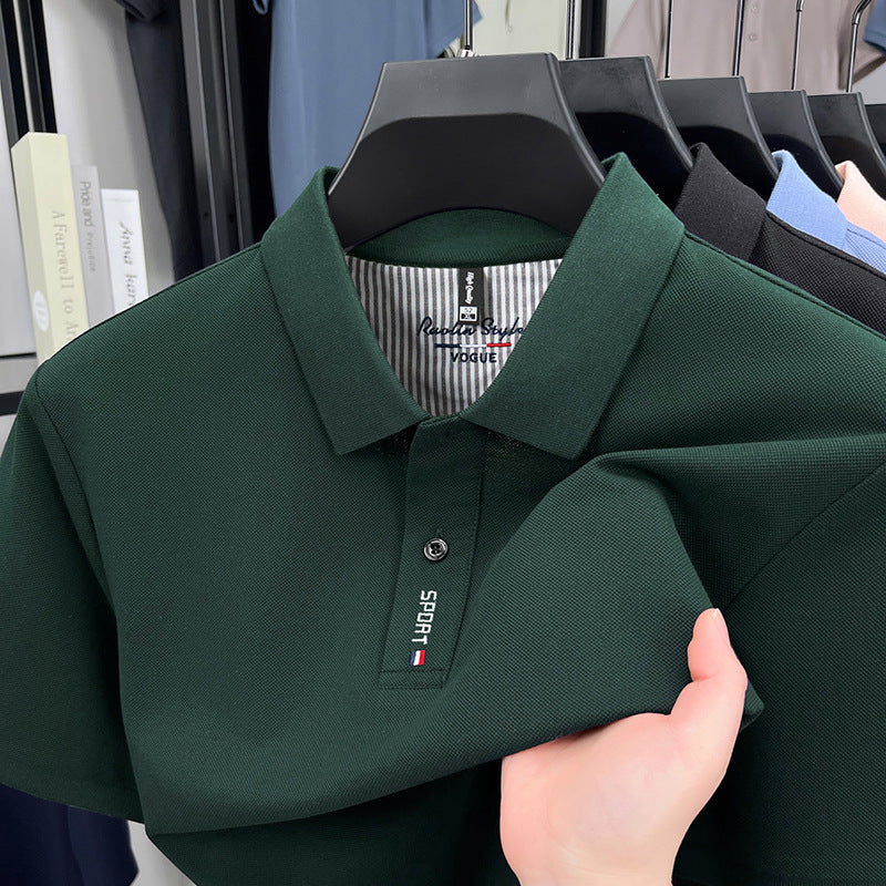 Pure Cotton Short-Sleeved Polo Shirt Men'S Lapel T-Shirt Embroidered Solid Color Business New T-Shirt Bottoming Shirt Men'S Top