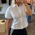2025 Summer New Puff Sleeve Shirt Design Temperament Waist Top Fashion Personality European And American Commuting Versatile