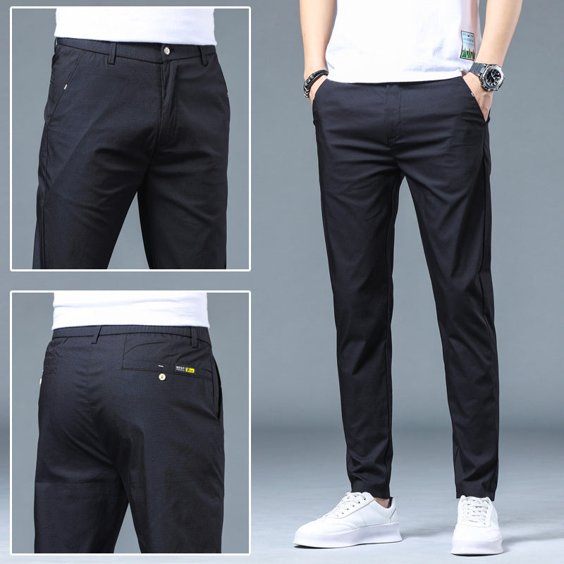Spring And Summer New Casual Pants Men'S Slim Straight Breathable Elastic Ice Silk Versatile Trendy Men'S Pants Wholesale Cool Feeling