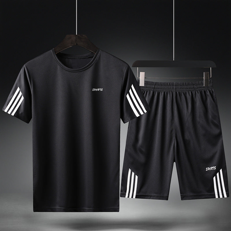 Summer Men'S Casual Suit Student Large Size Trendy Korean Version Loose Running Fitness Breathable Quick-Drying Sports Suit