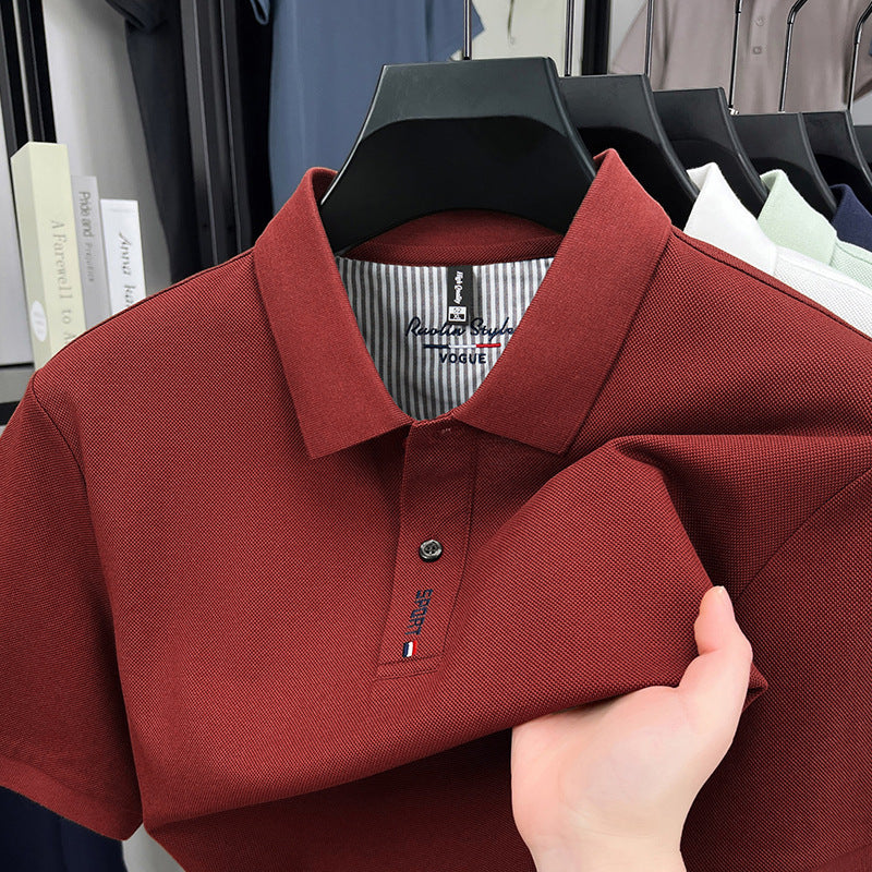 Pure Cotton Short-Sleeved Polo Shirt Men'S Lapel T-Shirt Embroidered Solid Color Business New T-Shirt Bottoming Shirt Men'S Top