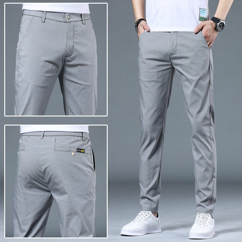 Spring And Summer New Casual Pants Men'S Slim Straight Breathable Elastic Ice Silk Versatile Trendy Men'S Pants Wholesale Cool Feeling