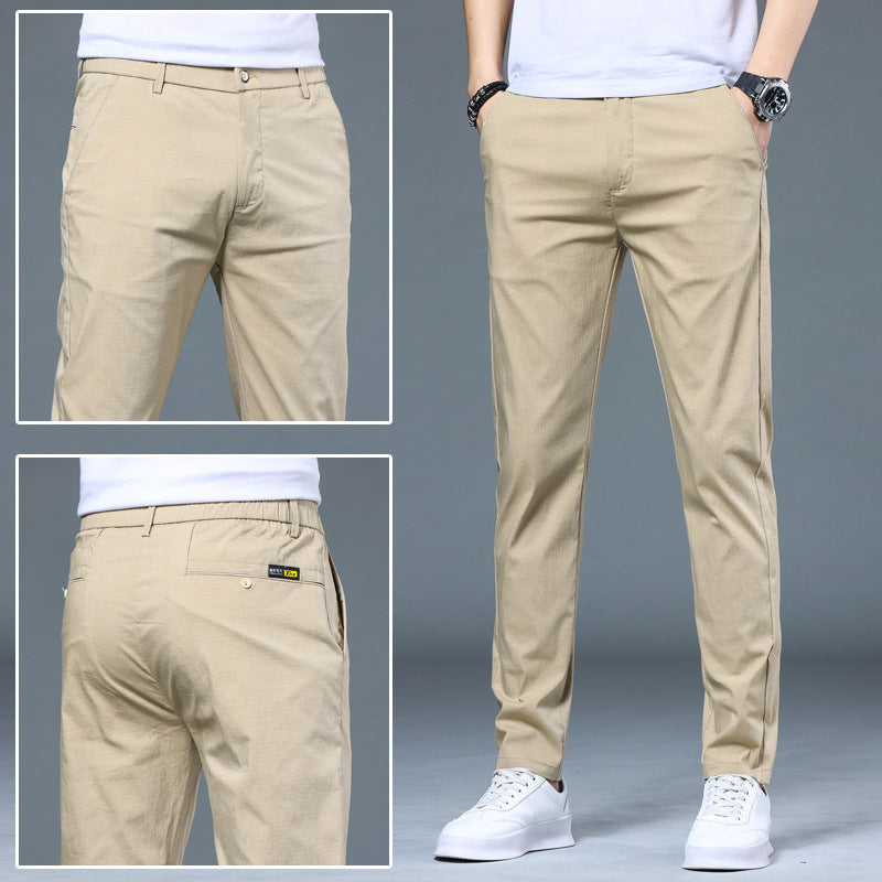 Spring And Summer New Casual Pants Men'S Slim Straight Breathable Elastic Ice Silk Versatile Trendy Men'S Pants Wholesale Cool Feeling